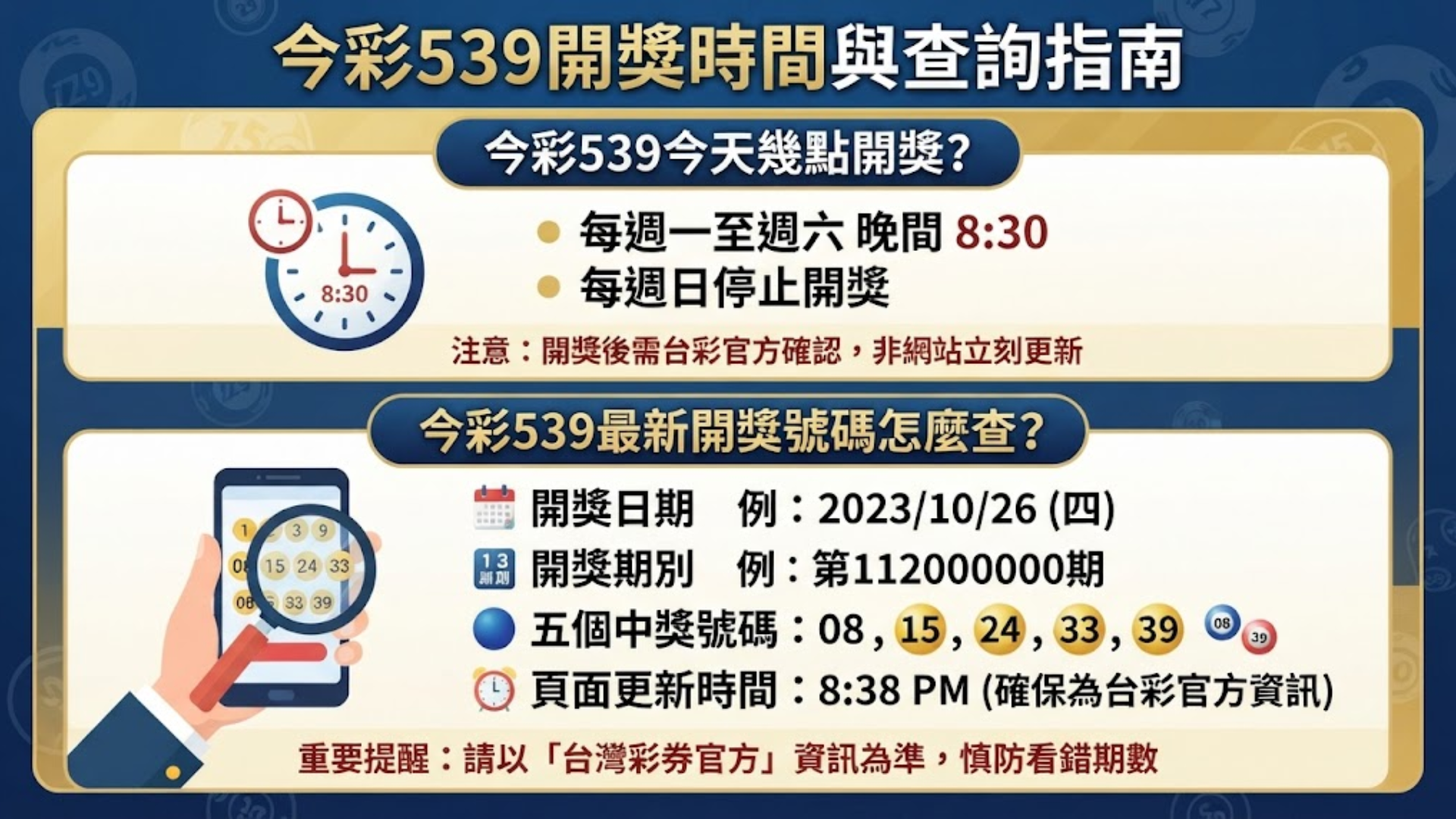 今彩539開獎時間與最新開獎號碼查詢步驟教學
